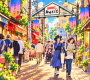 Foto in stile anime con Yanaka Ginza a Tokyo e la copertina del primo numero del manga NANA