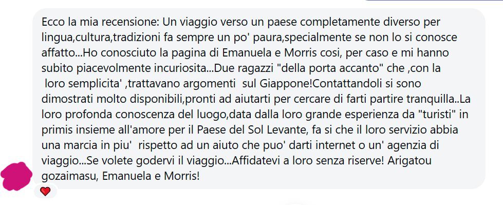 Recensione di Bea sul servizio di consulenza "Accendi il tuo Giappone"