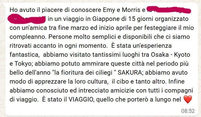 Recensione di Emilia per viaggio di gruppo in Giappone