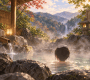 Bagno in un onsen immerso nella natura